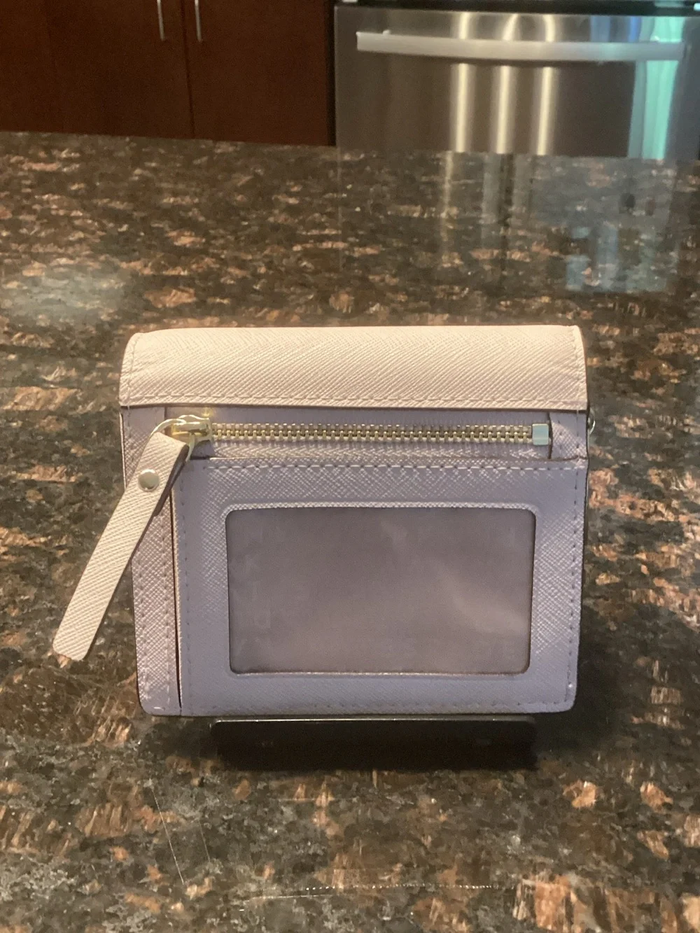 kate spade lavender Saffiano Leather Mini Wallet with Logo Plaque